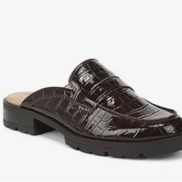 Dark Brown Croc-Embossed Loafers NWOT - Picture 1 of 8